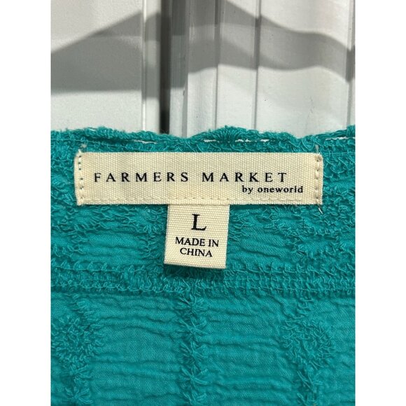 Farmers Market By Oneworld Lace Trim Open Front Cardigan Teal Sz Large Crinkle - Picture 5 of 10